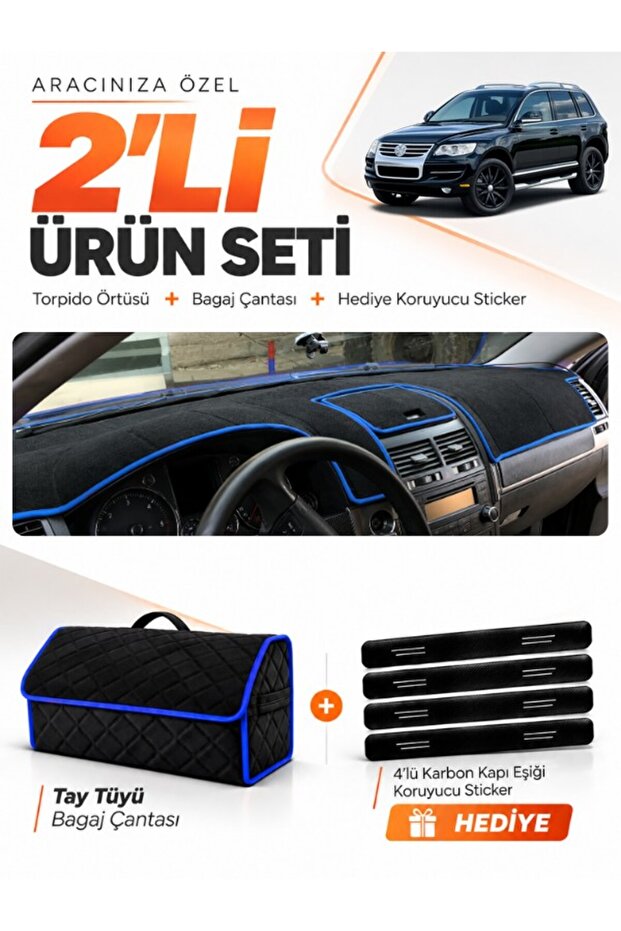 Volkswagen Touareg (2002-2010) Compatible Dashboard Cover + Tay Feather Trunk Bag + Sticker Set - Vw025
