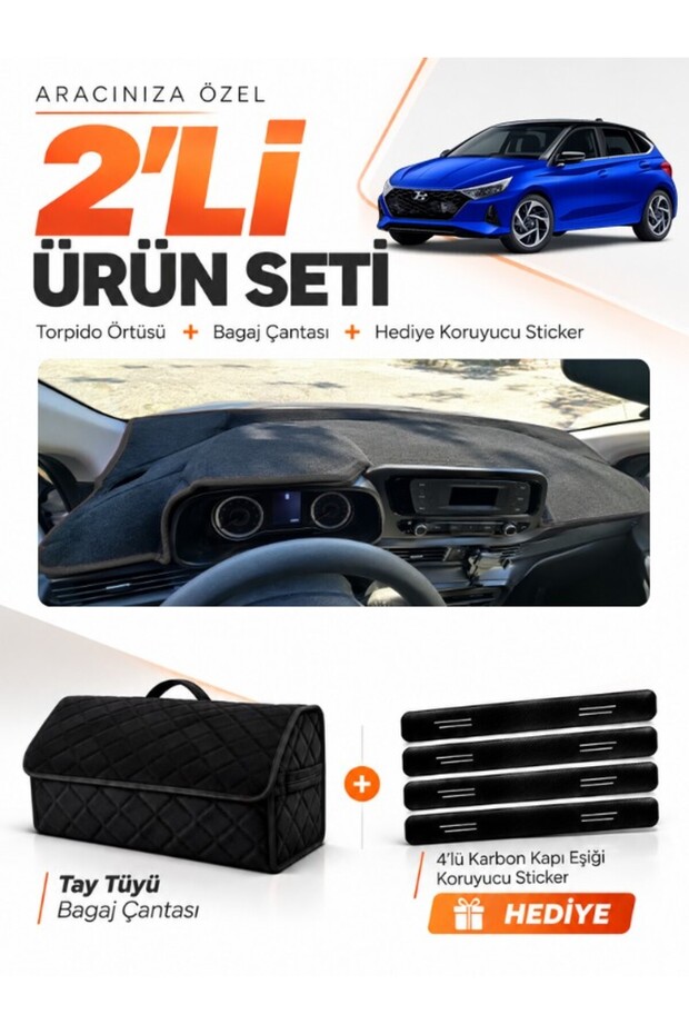 Hyundai̇ İ20 (2020-2024) Compatible Glove Box Cover + Tay Tüyü Luggage Bag + Sticker Set - Hu003