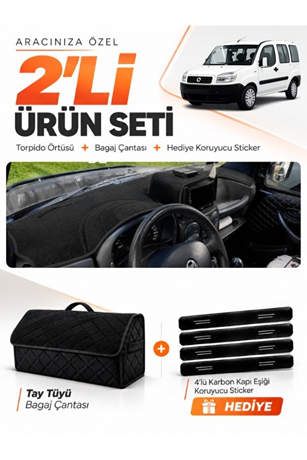 Fiat Doblo (2000-2008) Large Screen Without Airbags Compatible Glove Box Cover + Thai Feather Bag Set - Fi021