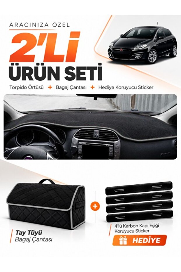 Fiat Bravo (2007-2014) Compatible Dashboard Cover + Tay Feather Trunk Bag + Sticker Set - Fi004