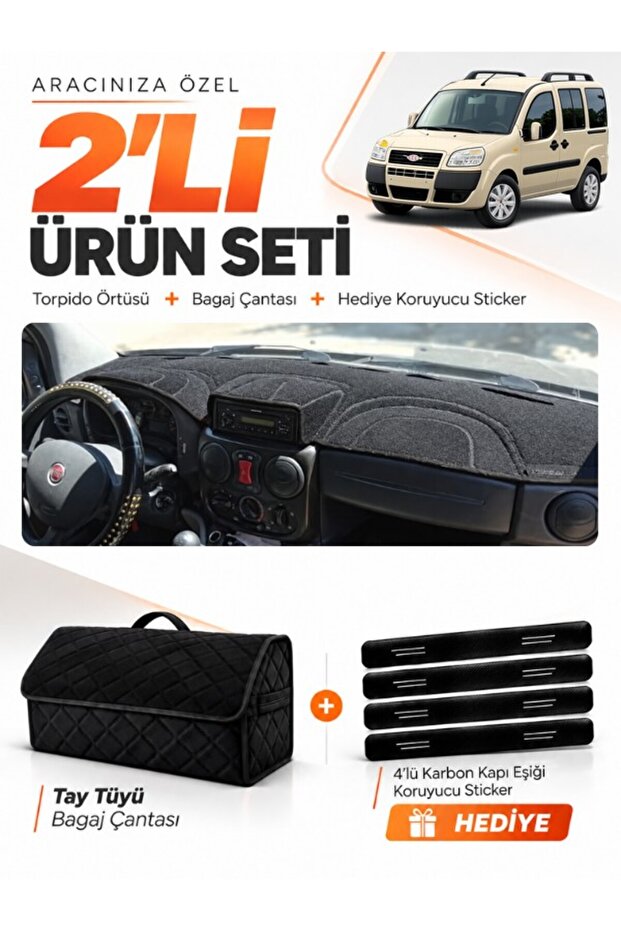 Fiat Doblo Airbagged Small Screen (2007-2015) Compatible Glove Box Cover + Thai Feather Bag Set - Fi008