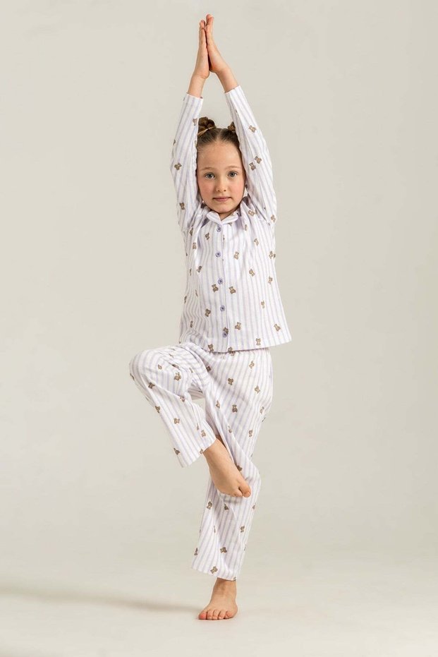 3-9 Years Old Girls' Single Jersey Pajama Set with Shirt Purple