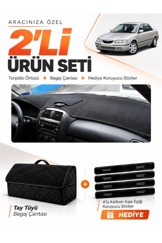 Mazda 626 Without Airbags (1998-2000) Compatible Glove Box Cover + Tay Tüy Luggage Bag Set - Ma010