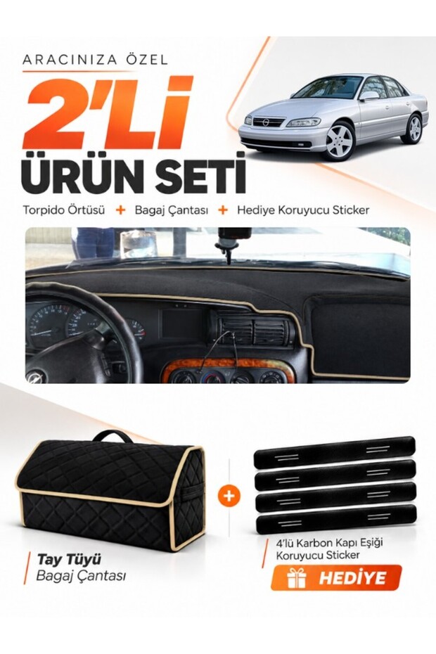 Opel Omega (1993-2003) Compatible Dashboard Cover + Tay Tüy Luggage Bag + Sticker Set - Op013