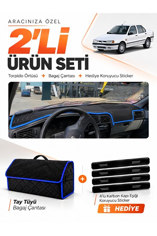 Renault 19 Europa (1996-2003) Compatible Glove Box Cover + Thai Feather Trunk Bag + Sticker Set - Re004