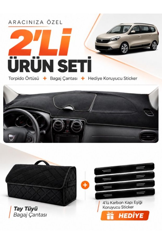Dacia Lodgy (2010-2017) Compatible Dashboard Cover + Thai Feather Trunk Bag + Sticker Set - Da007