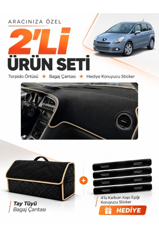 Peugeot 5008 Screenless (2010-2014) Compatible Glove Box Cover + Thai Feather Luggage Bag Set - Pe016