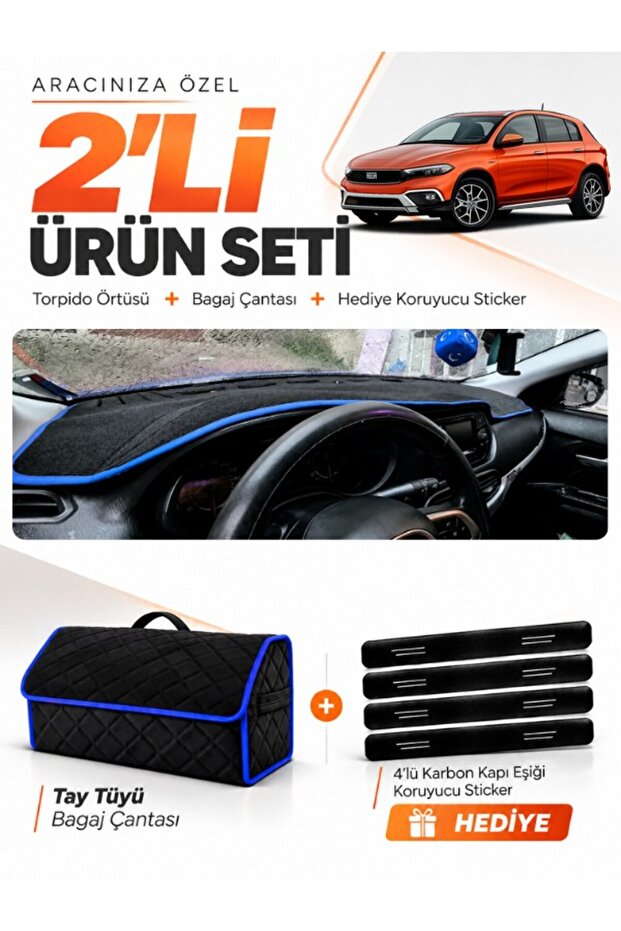 Fi̇at Egea Cross (2021-2026) Tablet-Free Compatible Dashboard Cover + Feather-Feathered Luggage Bag Set - Fi011