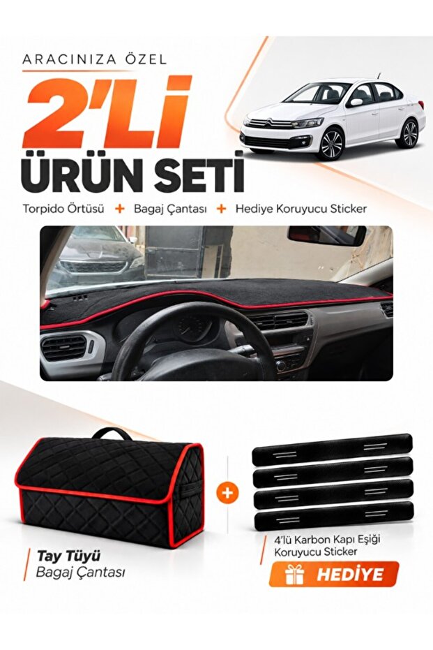 Citroen C-Elysee (2012-2022) Compatible Dashboard Cover + Tay Feather Trunk Bag + Sticker Set - Ci009