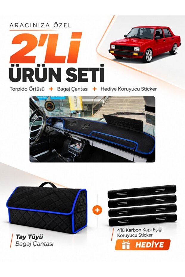 Tofaş Serçe (1984-1995) Compatible Torpedo Cover + Thai Feather Luggage Bag + Sticker Set - Tf004