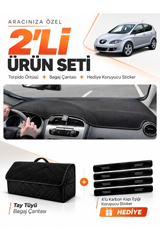 Seat Altea (2010-2015) Compatible Glove Box Cover + Tay Feather Trunk Bag + Sticker Set - Se001