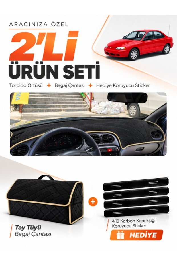 Hyundai Elantra (1995-2000) Compatible Glove Box Cover + Tay Tüy Luggage Bag + Sticker Set - Hu013