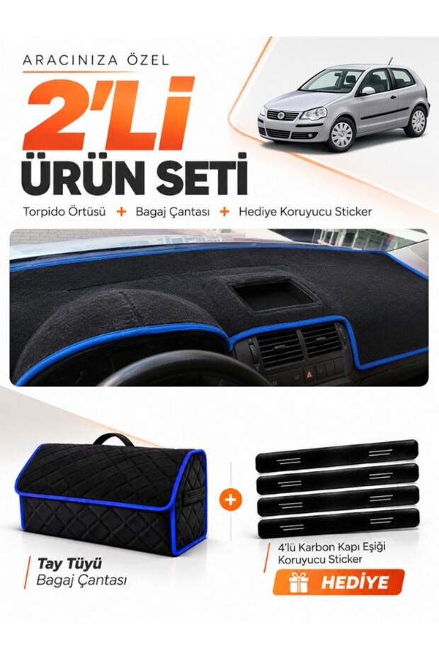 Volkswagen Polo Poled (2001-2009) Compatible Glove Box Cover + Thai Feather Trunk Bag Set - Vw019
