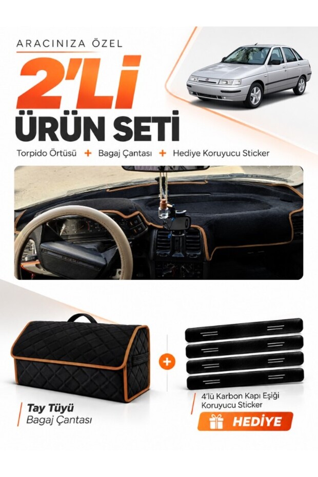 Lada Vega (1995-2007) Compatible Dashboard Cover + Thai Feather Trunk Bag + Sticker Set - Ld001