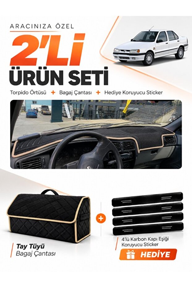 Renault 19 Europa (1996-2003) Compatible Glove Box Cover + Thai Feather Trunk Bag + Sticker Set - Re004