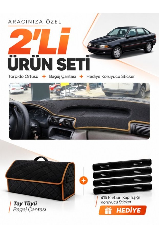 Opel Astra F Airbagsiz (1991-1997) Compatible Glove Box Cover + Tay Tüy Luggage Bag Set - Op011