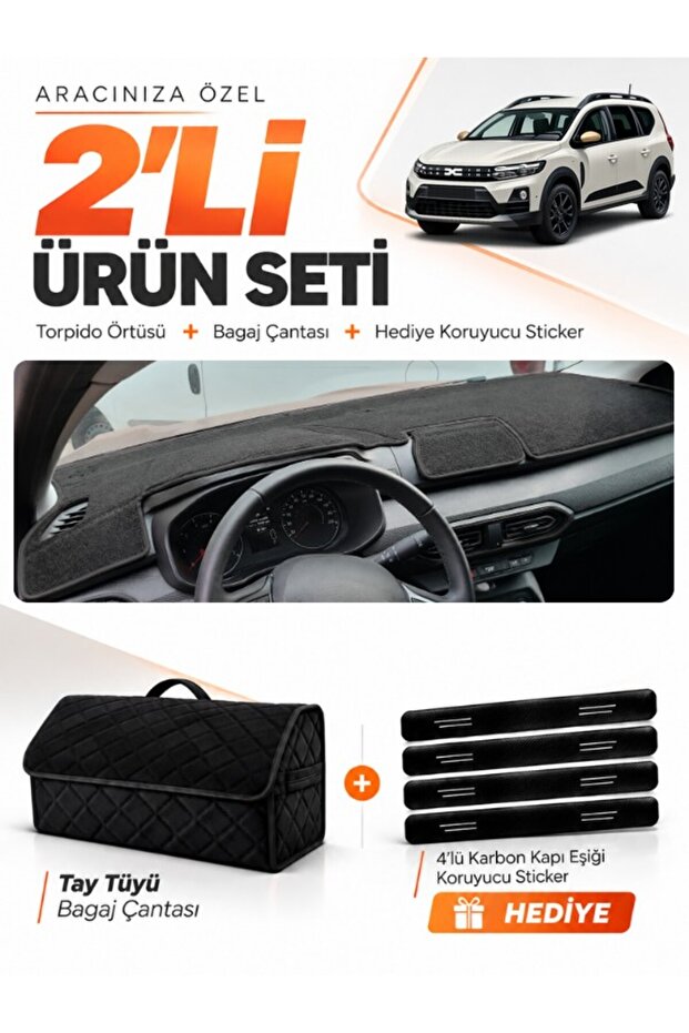 Daci̇a Jogger Screenless (2022-2026) Compatible Dashboard Cover + Tay Tüy Luggage Bag Set - Da002
