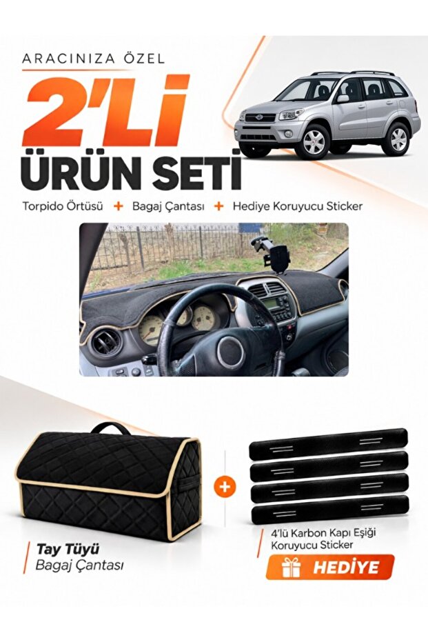 Toyota Rav4 (2000-2005) Compatible Dashboard Cover + Tay Feather Trunk Bag + Sticker Set - To022