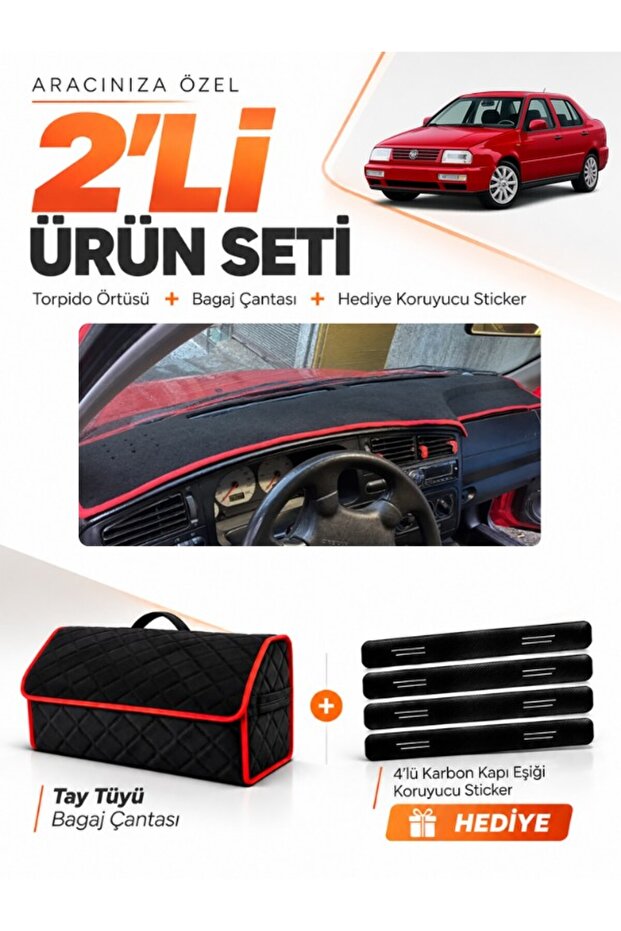 Volkswagen Vento (1992-1998) Compatible Dashboard Cover + Tay Feather Trunk Bag + Sticker Set - Vw008