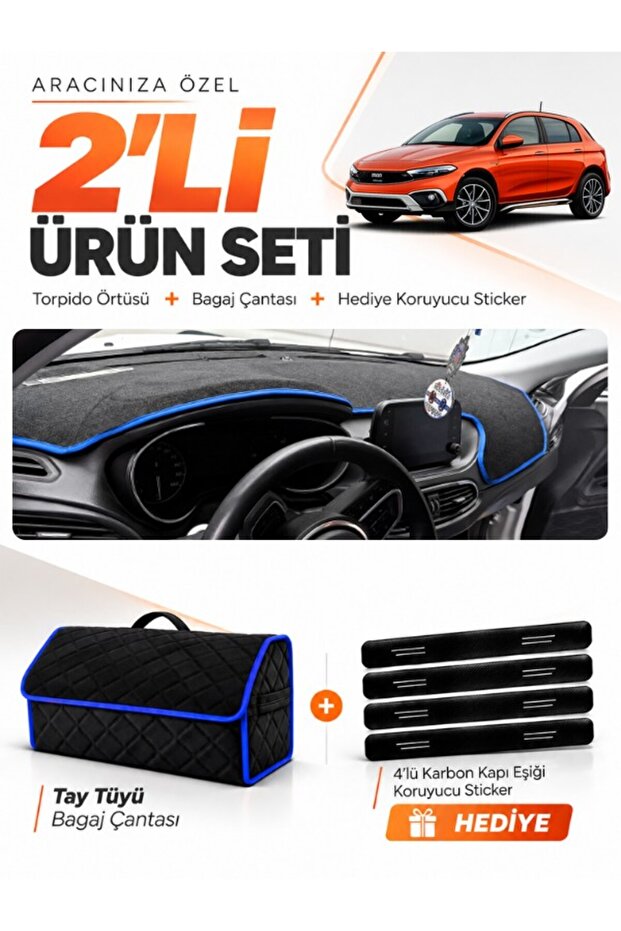 Fi̇at Egea Cross (2021-2026) Compatible Glove Box Cover with Tablet Holder + Feather Luggage Bag Set - Fi012