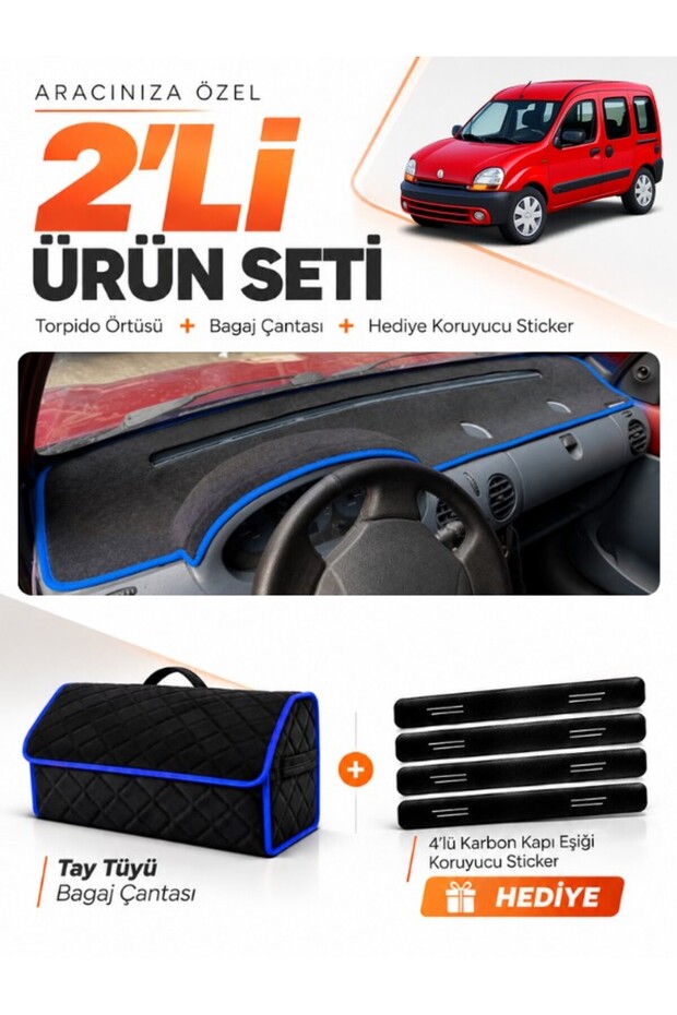 Dashboard Cover + Thai Feather Trunk Bag + Sticker Set Renault Kangoo 1 (1997-2003) Compatible - Re025
