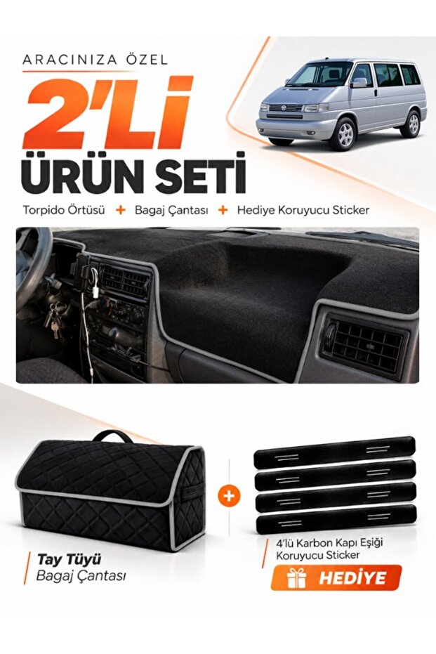 Volkswagen Transporter T4 (1990-2003) Compatible Dashboard Cover + Tay Feather Luggage Bag Set - Vw026