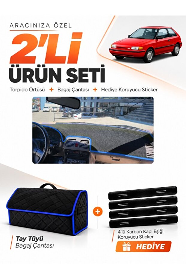 Mazda 323 Hatchback Bg Kasa (1991-1995) Compatible Dashboard Cover + Tay Tüy Trunk Bag Set - Ma005