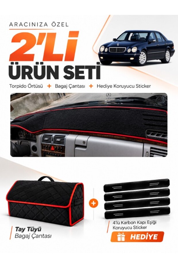 Mercedes W210 E200 (1995-2002) Compatible Glove Box Cover + Tay Tüy Luggage Bag + Sticker Set - Mb012