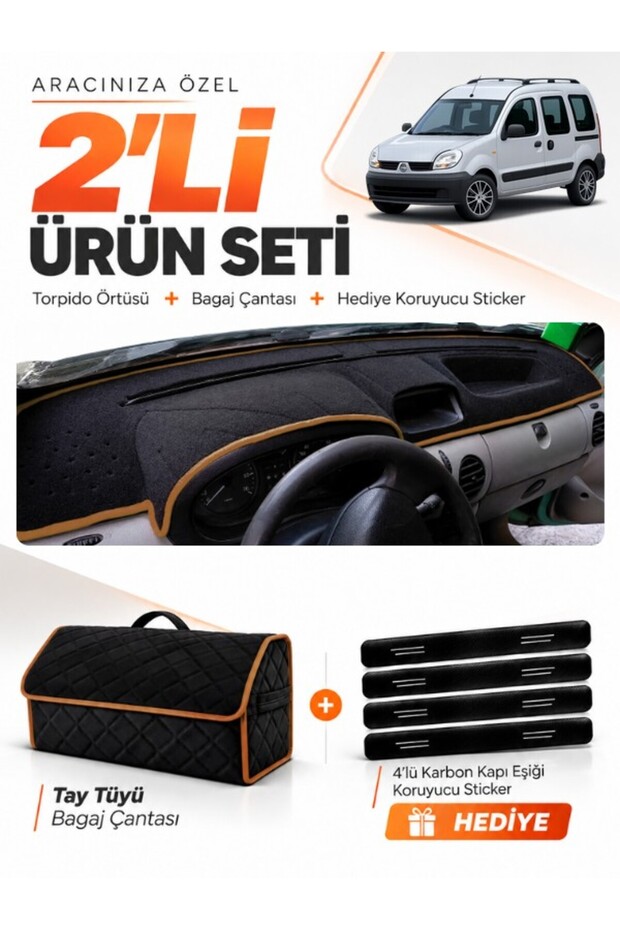 Renault Kangoo 2 Without Airbag (2004-2008) Compatible Glove Box Cover + Tay Tüy Luggage Bag Set - Re026