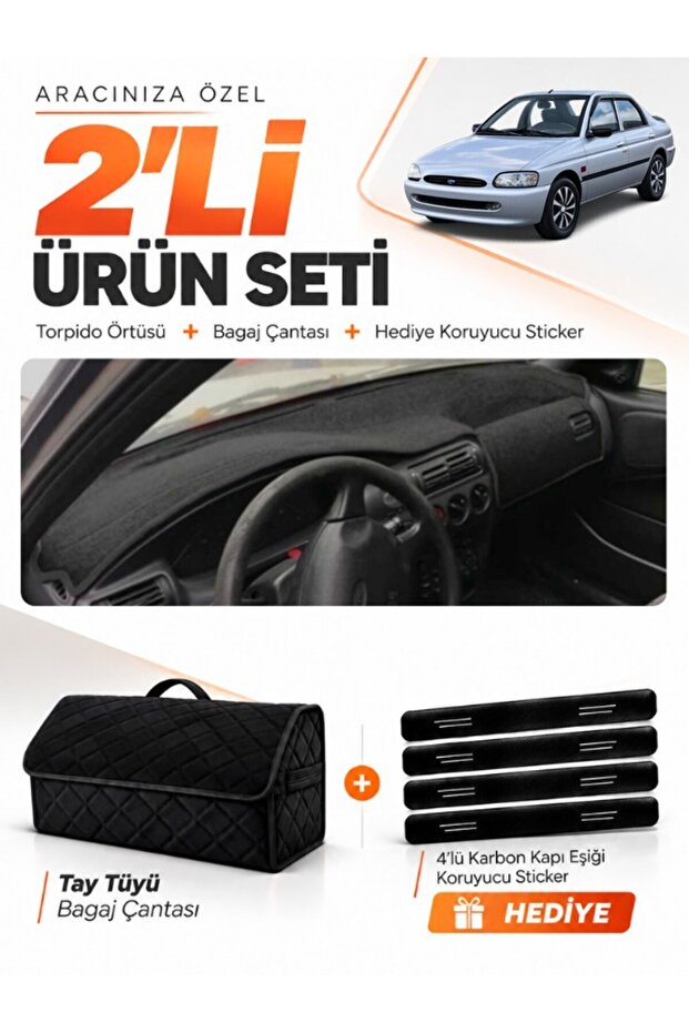Ford Escort (1996-2002) Compatible Torpedo Cover + Tay Feather Trunk Bag + Sticker Set - Fo014