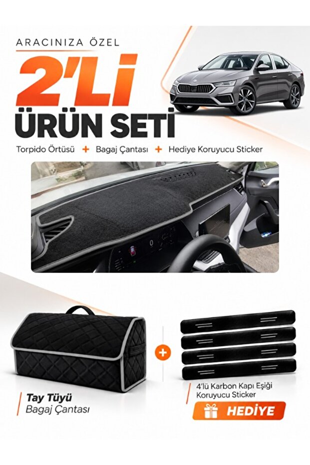 Skoda Octavia (2020-2025) Compatible Dashboard Cover + Tay Feather Trunk Bag + Sticker Set - Sk014