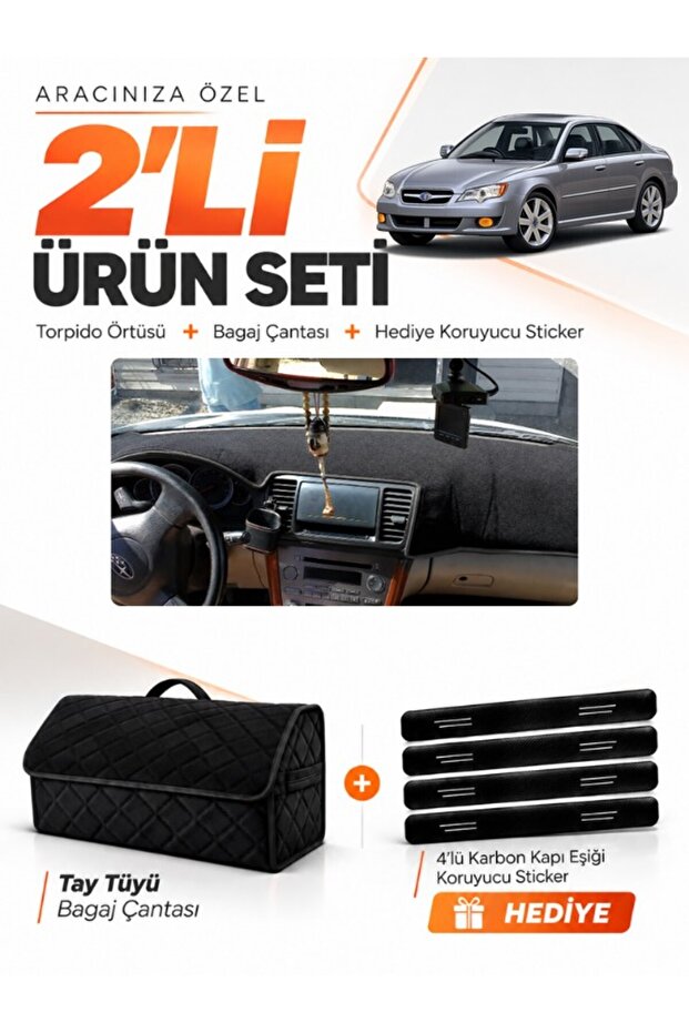 Subaru Legacy (2003-2009) Compatible Glove Box Cover + Tay Feather Trunk Bag + Sticker Set - Su005