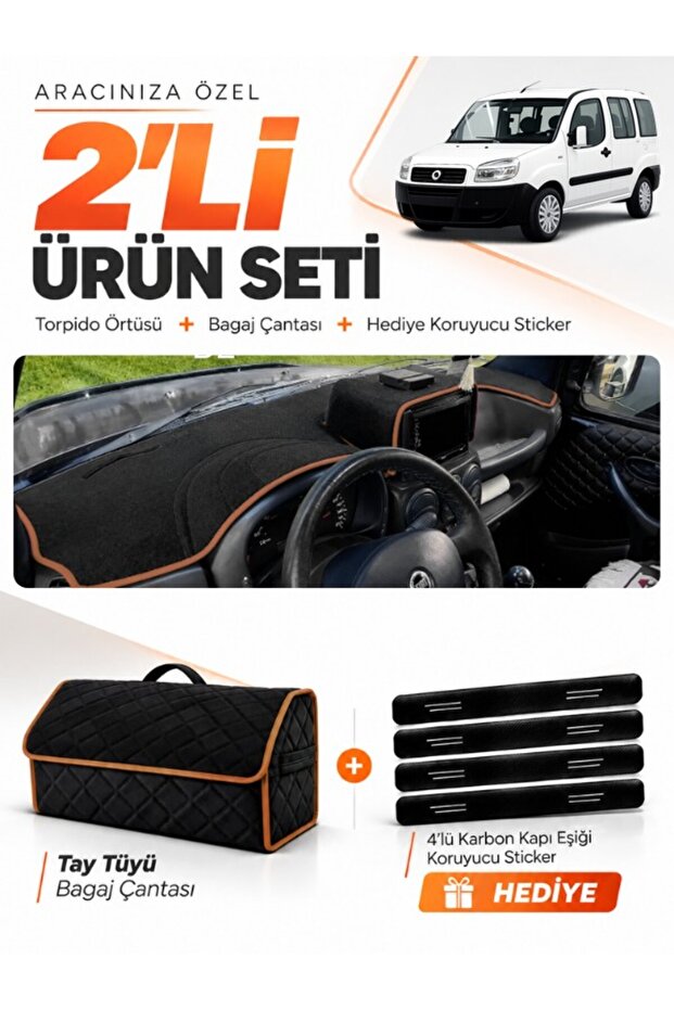 Fiat Doblo (2000-2008) Large Screen Without Airbags Compatible Glove Box Cover + Thai Feather Bag Set - Fi021