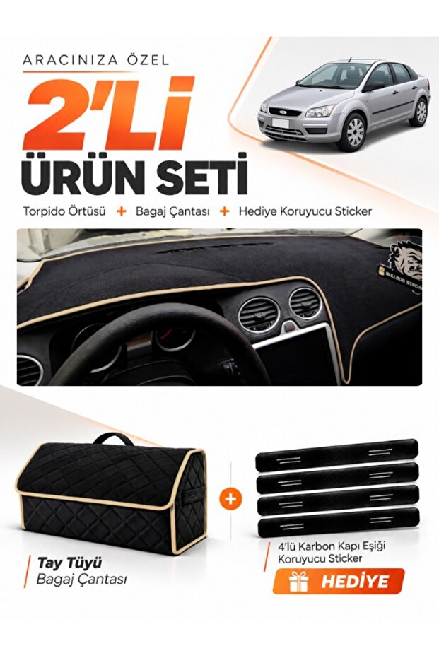 Ford Focus 2 (2005-2008) Compatible Dashboard Cover + Tay Feather Trunk Bag + Sticker Set - Fo010