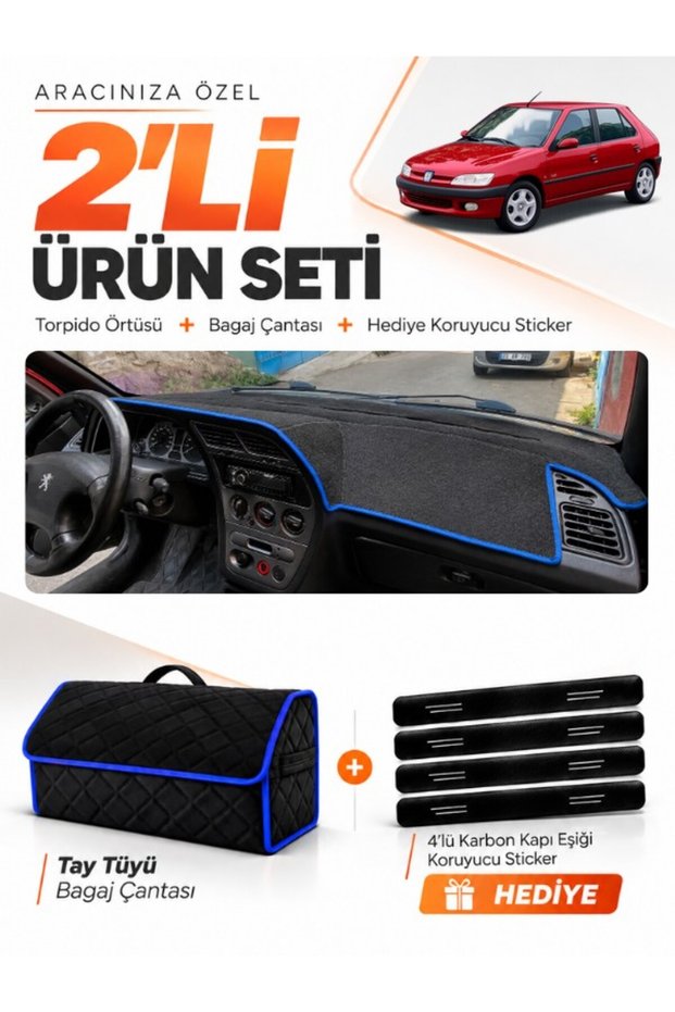 Dashboard Cover + Thai Feather Trunk Bag + Sticker Set Peugeot 306 (1993-2002) Compatible Pe008