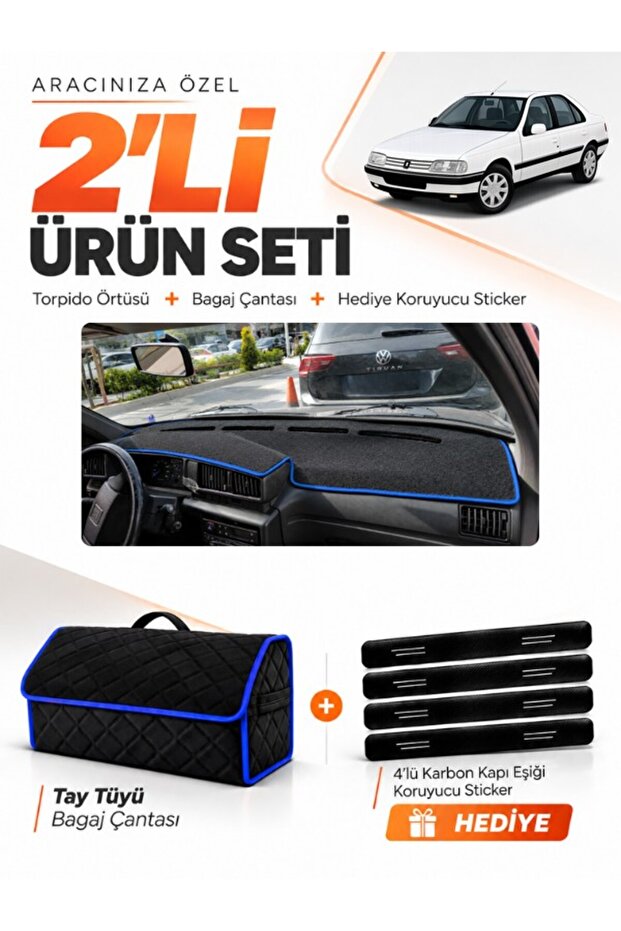 Peugeot 405 (1987-1992) Compatible Glove Box Cover + Tay Feather Trunk Bag + Sticker Set - Pe017