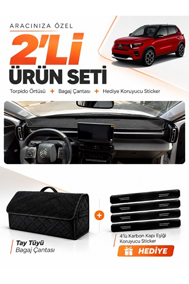 Citroen C3 Aircross (2017-2021) Compatible Glove Box Cover + Thai Feather Trunk Bag Set - Ci019