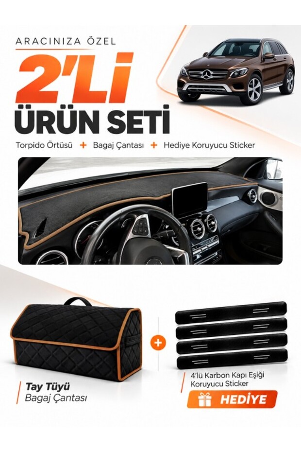 Dashboard Cover + Thai Feather Trunk Bag + Sticker Set Compatible with Mercedes Glc (2015-2020) - Mb015