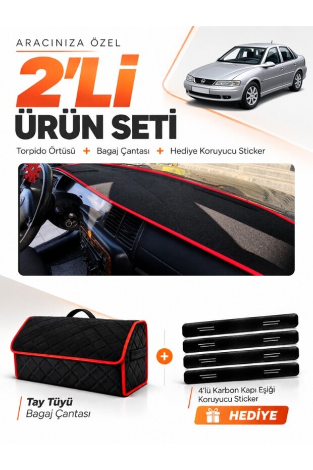 Opel Vectra B (1995-2001) Compatible Dashboard Cover + Tay Tüy Trunk Bag + Sticker Set - Op015
