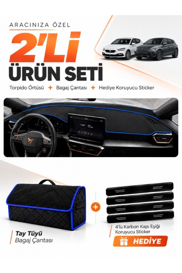 Cupra Leon (2020-2026) Compatible Glove Box Cover + Thai Feather Trunk Bag + Sticker Set - Se011
