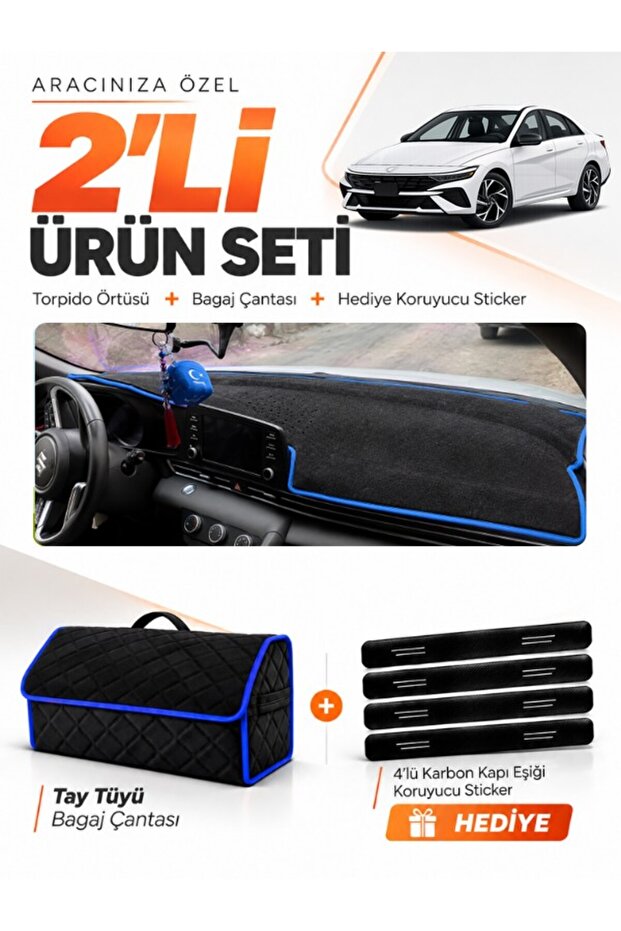 Hyundai Elantra (2020-2026) Compatible Glove Box Cover + Tay Feather Trunk Bag + Sticker Set - Hu018