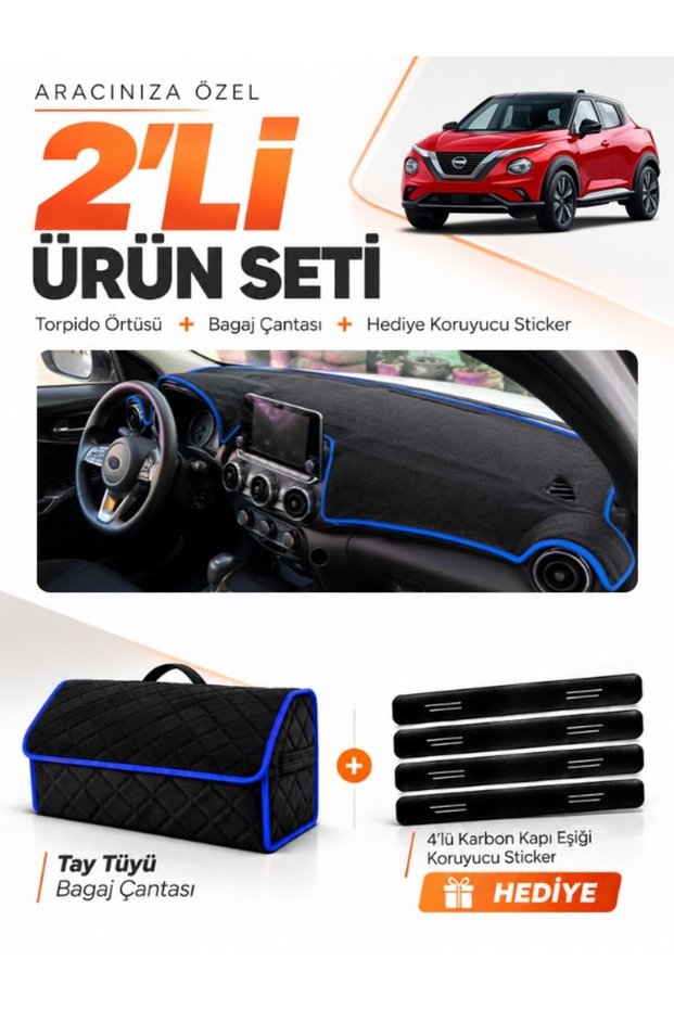 Dashboard Cover + Thai Feather Trunk Bag + Sticker Set Compatible with Nissan Juke (2020-2023) - Ni022
