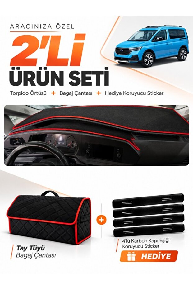 Ford Tourneo Connect (2023-2026) Compatible Dashboard Cover + Thai Feather Luggage Bag Set - Fo024