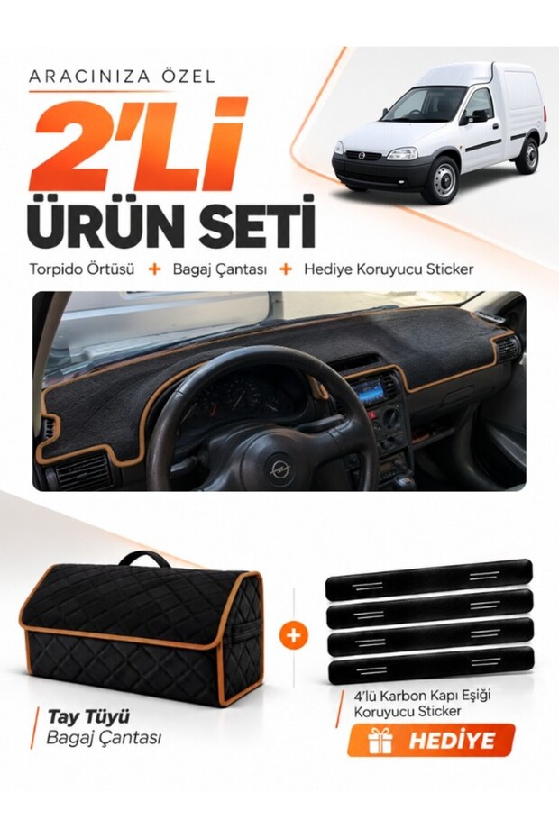 Opel Combo B (1992-2000) Compatible Glove Box Cover + Tay Tüy Luggage Bag + Sticker Set - Op006