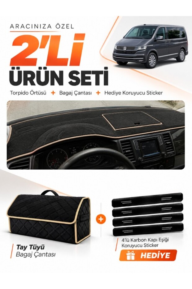 Volkswagen Transporter T6 Covered (2015-2020) Compatible Glove Box Cover + Glove Bag Set - Vw030