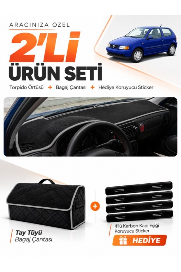 Volkswagen Polo Classic (1997-2001) Compatible Dashboard Cover + Tay Feather Trunk Bag Set - Vw018