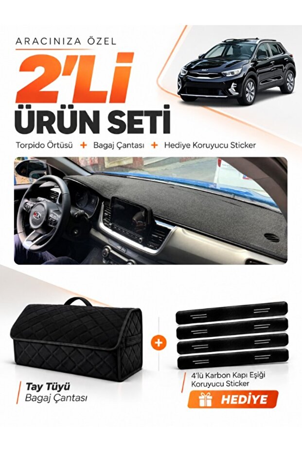 Kia Stonic (2021-2025) Compatible Torpedo Cover + Thai Feather Trunk Bag + Sticker Set - Ki024
