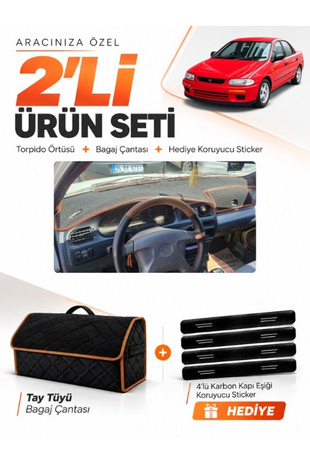 Mazda 323 Fami̇li̇a Covered (1994-1998) Compatible Glove Box Cover + Tay Tüyü Luggage Bag Set - Ma003
