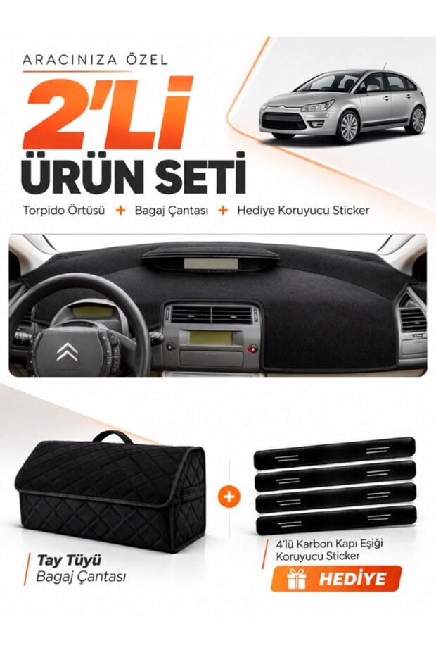 Citroen C4 (2004-2009) Compatible Dashboard Cover + Tay Feather Trunk Bag + Sticker Set - Ci018