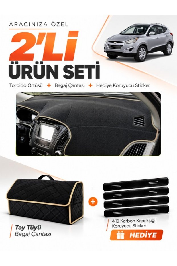Hyundai Tucson (2009-2015) Compatible Glove Box Cover + Tay Tüy Luggage Bag + Sticker Set - Hu034
